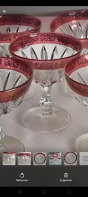 Buy Set Of So Antique Etched Glass Cranberry Trim And Gilt Compote Sweet... • 55£
