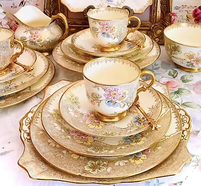 Buy Beautiful Antique Hand Decorated Plant Tuscan 27 Piece Tea Set • 110£