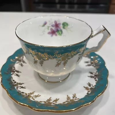 Buy Vintage Aynsley Gold Turquoise And White Tea Cup & Saucer • 26.09£