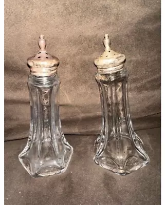 Buy Antique Crystal Glass Salt Pepper Shakers Set Lot Of 2 DENTED TOPS • 13.52£