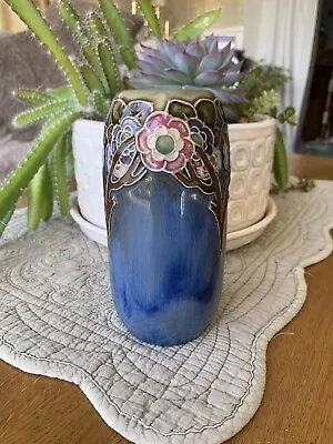 Buy Royal Doulton Stoneware Vase - Blue Glazed - Floral - C1930s • 75£