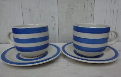 Buy Trade Winds Cornish Design Blue & White Striped Cups & Saucers X 2 • 14£