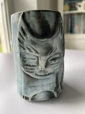 Buy Carn Pottery Double Sided Cat Vase Turquoise Blue & White ~ John Beusmans No69 • 35.35£