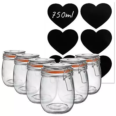 Buy 6x Glass Storage Jars & Labels Vintage Food Container 750ml Orange Seal • 17£