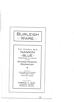 Buy Burgess & Leigh Burleigh Ware The Old Nankin Blue Pottery Advertisement • 3£
