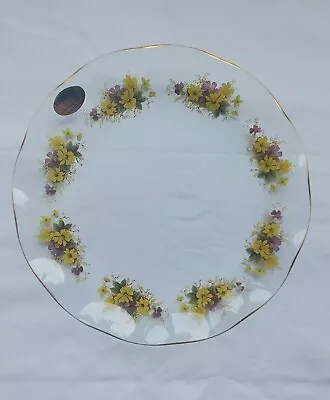 Buy Vintage Chance Glass Fluted Edge Floral Plate 24cm 60's Yellow Purple Pilkington • 6£