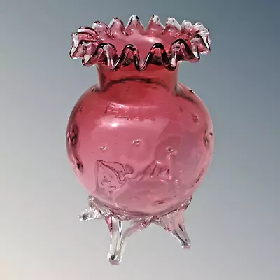 Buy Pretty Victorian Cranberry Glass Vase Frilled Rim • 38£