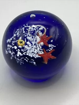 Buy Vintage Art Glass Aquarium Star Fish Cobalt Blue Paperweight • 12£