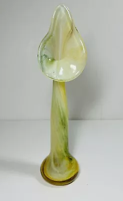 Buy Vtg Alum Bay (I.O.W.) Art Glass Jack In The Pulpit Vase Tall Green/Yellow • 12£