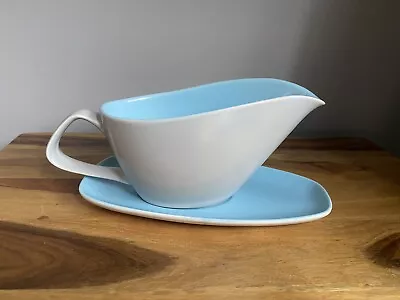 Buy Poole Pottery Twintone Sky Blue Dove Grey Gravy Boat And Saucer • 8£