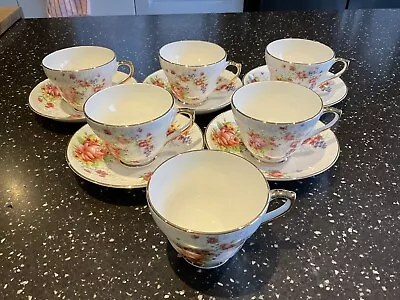 Buy Devonia Bone China Floral With Gold 6 Cups & 5 Saucers Set VGC • 9.99£
