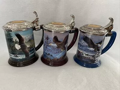 Buy New Franklin Mint Collectible Eagle Tankard Mug Set Of 3 Blue Brown Silver 6   • 116.49£