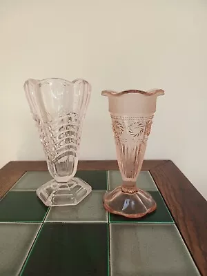Buy Two Pink Pressed Glass Vases By Davidson • 12£