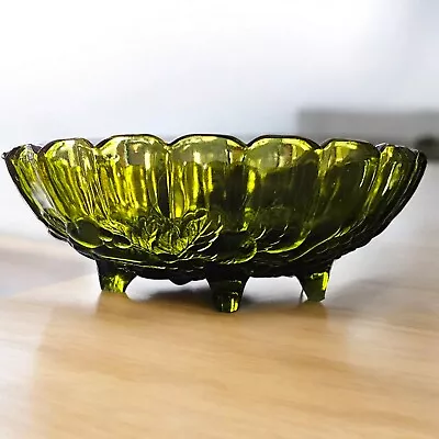 Buy Harvest Grape Indiana Green Pressed Glass Footed Oval Center Fruit Bowl 12.25” • 13.98£
