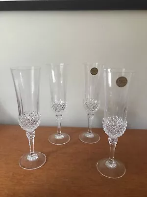 Buy Set Of 4 Crystal Champagne Flutes - France - Lovely Condition - Height 8.25” • 6.50£