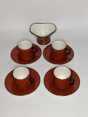 Buy Rare Bursley Ware Set Of 4 Brownish Orange Red Espresso Coffee Cups With Saucers • 18£