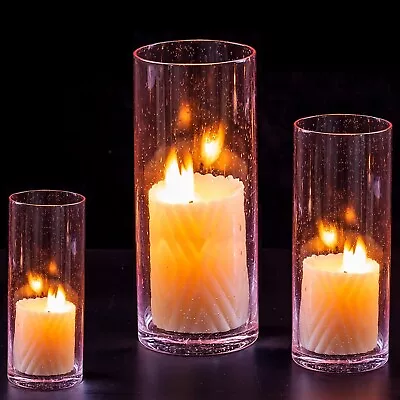 Buy New Boxed Set Of Three Graduated Hurricane Glass Candle Holders Pink Tinge • 12£