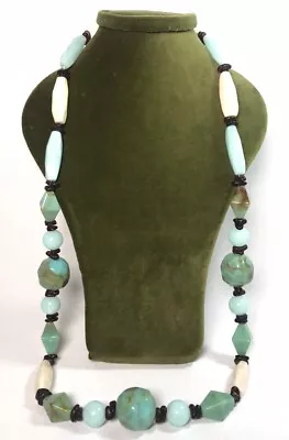 Buy Uranium Necklace Art Deco Czech Jade Green Glass Mixed Beaded Necklace • 34.99£