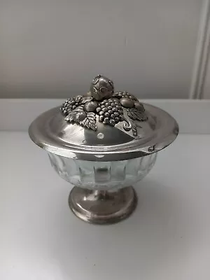 Buy Vintage French Glass Bonbon Dish With White Metal Cover • 6.95£