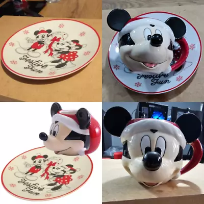 Buy Disney Mickey Minnie 3d Mug  & Dinnerware Festive Fun 19cm Side Plate X 2 Piece • 21£