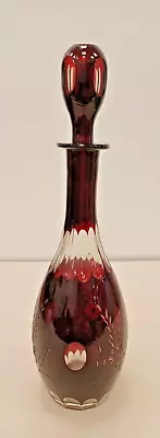 Buy Vintage Cranberry Cut Glass Decanter Bell Shape Faceted With Stopper • 25£