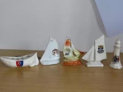 Buy BC944: Small Collection Of  5 Crested Ware Ships, Boat, Lighthouse • 15£