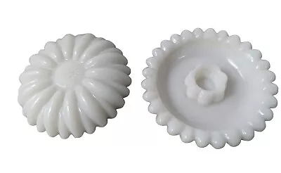 Buy Hazel Atlas Milk Glass Daisy Candle Holders Set Of 2 Vintage Trinket & Coin Dish • 16.36£