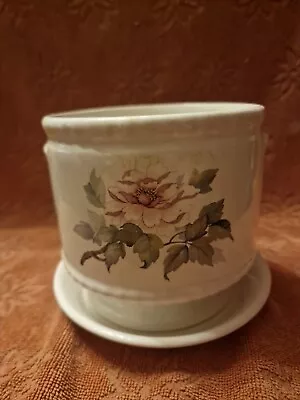 Buy Plant Holder & Saucer White With Pink Flower Royal Victoria Pottery Wade England • 5£