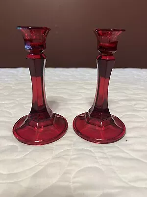 Buy Vintage Indiana Glass 6  Ruby Red Tapered Candle Stick Holders Set Of 2 • 12.11£