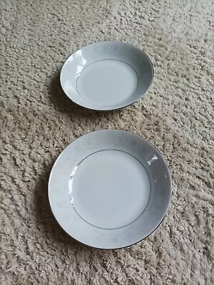 Buy Pair Of Crown Ming Fine China White With Silver Pasta Cereal Dessert Bowl • 3£