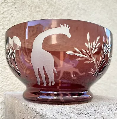 Buy Vintage Cut To Clear Amethyst Bohemian Glass Bowl Safari Giraffe 8.5  • 18.59£