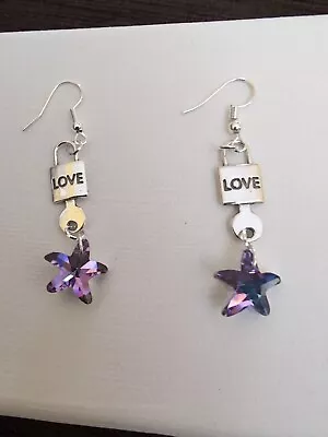 Buy Love Lock Earrings With Crystal Glass Stars • 0.99£