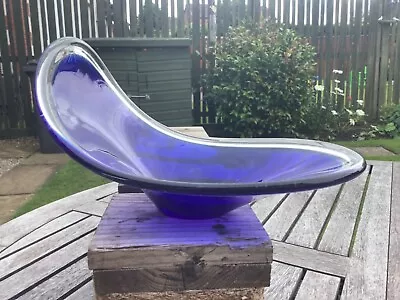 Buy Blue Glass Bowl Vintage 1960/70s Retro - 28 X 16.5 X 18cm Wide • 10£