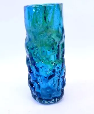 Buy Vtg MDINA Malta Hand Made Bark Textured GLASS Blue/Green VASE - N44 • 9.99£