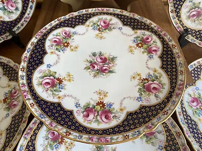 Buy (7) COPELAND SPODE Luncheon/Dessert PLATES 1911-1920 Cobalt Blue/Floral Antique • 391.41£