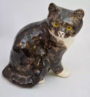 Buy Vintage Winstanley Size 4 Pottery Dark Brown Cat Cathedral Glass Eyes Signed • 95£