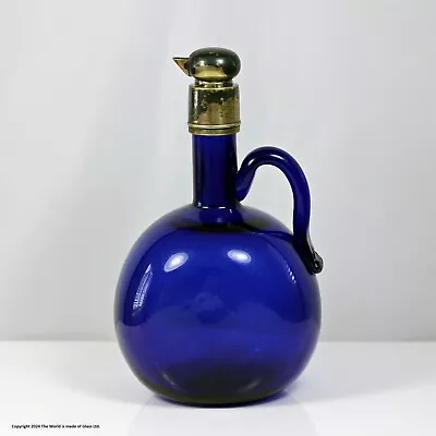 Buy Victorian Bristol Blue Glass Flagon Decanter, Pouring Stopper • 55£