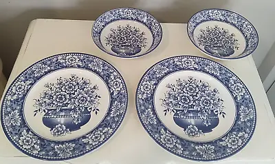 Buy 2 Dinner Plates & 2 Soup/Cereal Bowls Royal Stafford English Toile Blue • 46.60£