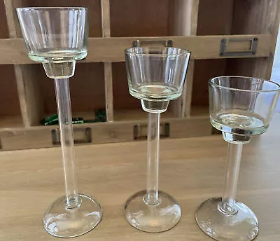 Buy Set Of 3 Glass Candle Holders - 8”, 6.75”, 5.75” Tall • 7.27£