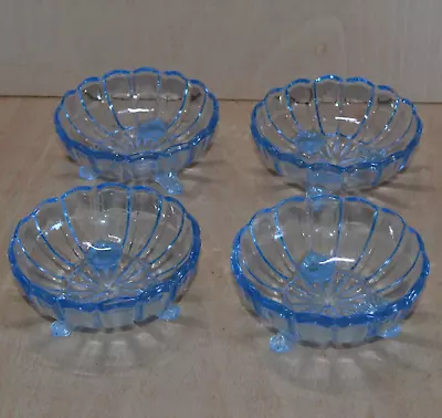 Buy Vintage Blue Glass Fruit Sweet Bowls 3 Feet SET OF 4 11.5cm / 4.5 Inch • 11£