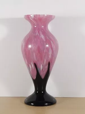 Buy 1930's Art Deco Czech Bohemian Pink And Black Spatter Glass Vase 25 Cm Height • 33.99£