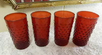 Buy Vintage Ruby Red Hobnail 8 Oz. Glasses/Tumblers Anchor Hocking Set Of 4 1930's • 18.63£