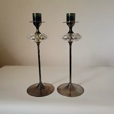 Buy A Pair Of Silver Plated Candles Candlesticks Crystal Glass Detail • 9.99£