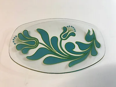 Buy Vintage Retro Chance Glass 8 Inch Long Dish Turquoise Canterbury Floral • 5.50£