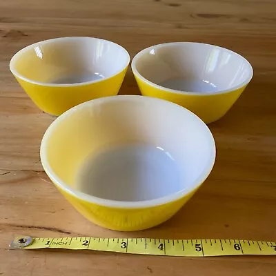 Buy 3 X Vtg Pyrex Heat Proof  F  Federal Milk Glass USA Yellow Cereal Bowls Dishes  • 16.50£