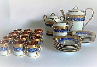 Buy French Antique Limoges Porcelain Coffee Service Blue And Gold – Legle Porcelaine • 248.51£