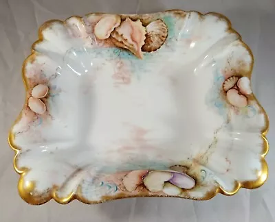 Buy Antique Hand Painted Deep Serving Bowl Ocean Seashell Motif Unmarked Limoges • 79.21£