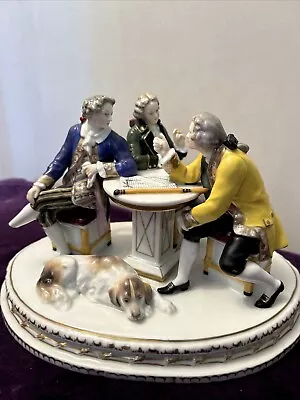 Buy Large Capodimonte Porcelain Group  - Three Gentleman Seated With Dog • 125£