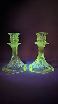 Buy Pressed Glass Manganese Candlesticks Pair Amethyst Vintage Unusual Crystal 20thC • 19.95£
