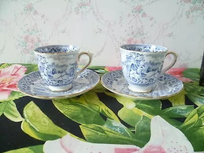 Buy 2 Tuscan English China Coffee Cup & Saucer Duos Blue White Coach Horses C 9191 • 8£